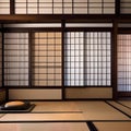 A traditional Japanese tatami room with sliding shoji screens and low furniture2 Royalty Free Stock Photo