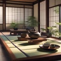 A traditional Japanese tea ceremony with an exquisitely arranged tea set2