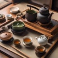 A traditional Japanese tea ceremony with an exquisitely arranged tea set1