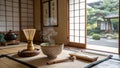 Japanese Matcha Tea Ceremony Setting in Tatami Room Royalty Free Stock Photo