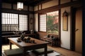 Traditional japanese tea room interior with tatami mats.3d rendering Royalty Free Stock Photo