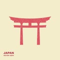 Traditional Japanese Torii gate vector. Flat icon with scuffing effect