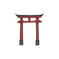 Traditional japanese japanese torii gate. Vintage hatching color illustration