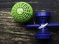 Traditional Japanese toy Kendama on dark background, close up Japan wood toy