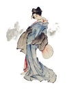 Traditional Japanese Ukyio-e style illustration of a Japanese woman in kimono by Katsushika Hokusai 1760-1849. Original from Lib