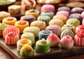 Traditional japanese wagashi sweets with various color and taste on table.Macro.AI Generative Royalty Free Stock Photo