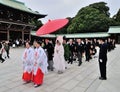 A traditional Japanese wedding ceremony at Shrine Royalty Free Stock Photo