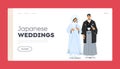 Traditional Japanese Wedding Landing Page Template. Asian Marriage Ceremony. Newlywed Couple Wear National Costumes