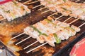 Traditional japanese yakitori chicken on pan Royalty Free Stock Photo