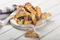 Traditional Jewish Hamantaschen cookies with dried apricots, dates. Purim celebration concept. ÃÂ¡arnival holiday background.