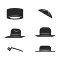 Traditional Jewish hats of various types shtreimel, kippah, tefillin, fedora, homburg, headdresses set vector black and white