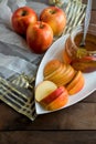 Traditional Jewish Holiday Rosh Hashanah with symbolic foods