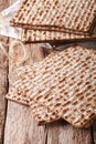 Traditional Jewish kosher matzo for Passover macro on a table. V Royalty Free Stock Photo