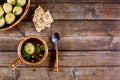 Traditional Jewish passover matzo ball soup for pesach