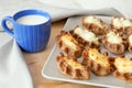 Traditional karelian pasties with cup of milk Royalty Free Stock Photo