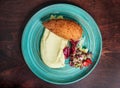 Traditional Kiev cutlet with mashed potatoes and salad. Top view Royalty Free Stock Photo