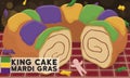 Delicious King`s Cake and Toy Ready for Mardi Gras Carnival, Vector Illustration