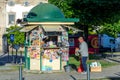 traditional kiosk or news paper booth opens in early morning in Braga, Portugal