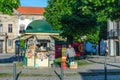 traditional kiosk or news paper booth opens in early morning in Braga, Portugal