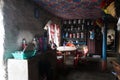 Traditional kitchen interior in a guest house in a Nepalese town while hiking on the way to Upper Mustang Kingdom Royalty Free Stock Photo