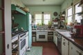 Traditional kitchen interior with vintage appliances and wooden countertops Royalty Free Stock Photo