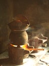 Traditional Kitchen , Sticky Rice Steaming Pot - Cooking Area in the local village house. Northeast of Thailand Royalty Free Stock Photo