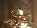 Traditional Kitchen , Sticky Rice Steaming Pot - Cooking Area in the local village house. Northeast of Thailand Royalty Free Stock Photo