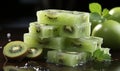 Traditional kiwi and mint Soap Bars on a Rustic Wooden Board