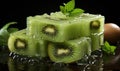 Traditional kiwi and mint Soap Bars on a Rustic Wooden Board