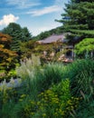 Traditional Korean building surrounded by plants and trees in The Garden of Morning Calm in Gapyeong Royalty Free Stock Photo