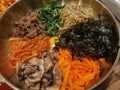 Traditional Korean dish- bibimbap: rice with vegetables and beef Royalty Free Stock Photo