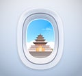 Traditional Korean Palace Landmark View Through Airplane Window Travel To South Korea Tourism And Vacation Concept Royalty Free Stock Photo