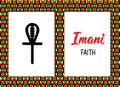 Traditional Kwanzaa symbols. Imani means Faith. Vector icon and lettering