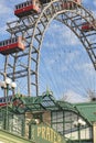 Traditional landmark ferris wheel. Vienna city center. Prater attraction. Austria Royalty Free Stock Photo