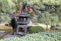 Traditional lantern made of stone in Japanese garden of Nijo Castle in Kyoto Royalty Free Stock Photo