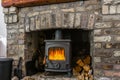 Traditional large brick fireplace in a living room