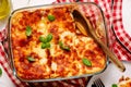 Traditional lasagna with minced meat and cheese.top veiw Royalty Free Stock Photo