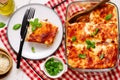 Traditional lasagna with minced meat and cheese.top veiw Royalty Free Stock Photo