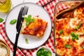 Traditional lasagna with minced meat and cheese.top veiw Royalty Free Stock Photo