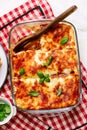 Traditional lasagna with minced meat and cheese.top veiw Royalty Free Stock Photo