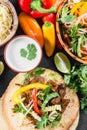 Traditional latin street food, overhead view on table Royalty Free Stock Photo