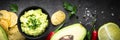 Traditional latinamerican mexican sauce guacamole on black. Royalty Free Stock Photo