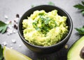 Traditional latinamerican mexican sauce guacamole on black. Royalty Free Stock Photo