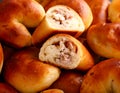 Traditional Latvian baked bacon pies, buns or pastries