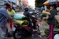 Traditional leaf market near Tet, leaves, bamboo rope, cake mold to make glutinous rice cake