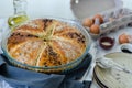 Traditional leavened bread in a tray