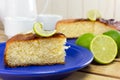 Traditional lemon cake in a blue plate