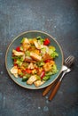 Traditional Levant dish Fattoush salad, Arab cuisine, made with pita bread croutons, vegetables and herbs. Healthy