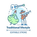 Traditional lifestyle concept icon. Latino party idea thin line illustration. Dancing and singing. Musical instruments