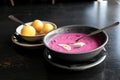 Traditional Lithuanian cold beetroot soup with potatoes